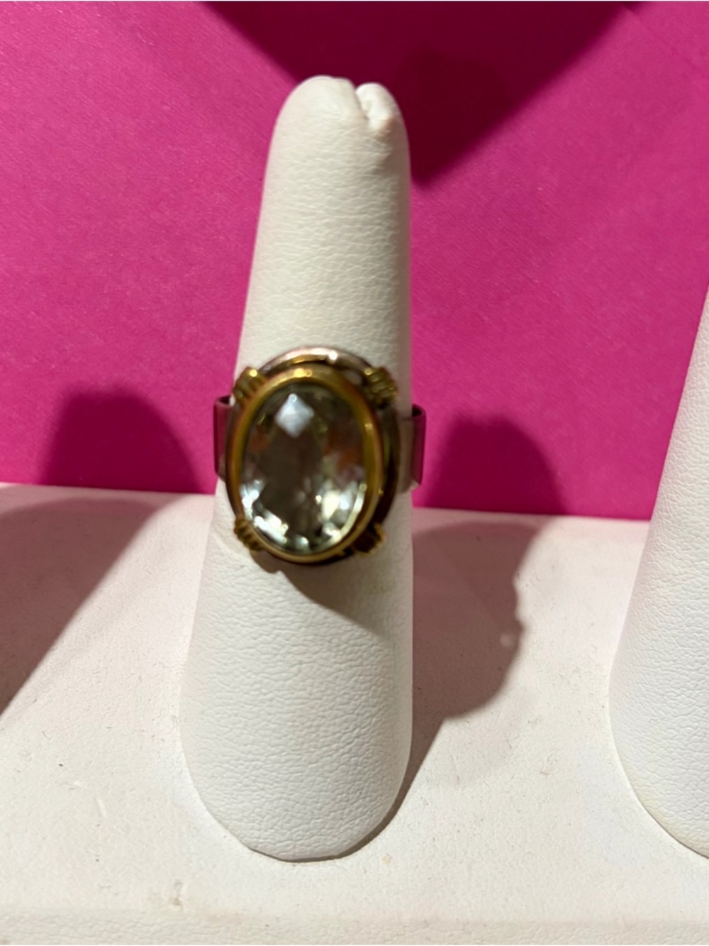 Antique Gold-Tone Ring with Large Clear Oval Crystal